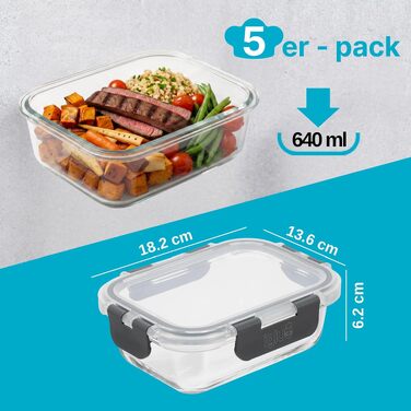Набір скляних контейнерів для їжі Igluu Meal Prep (10 шт.) — 370мл, 640мл та 1050мл, герметичні ланч-бокси для зберігання продуктів