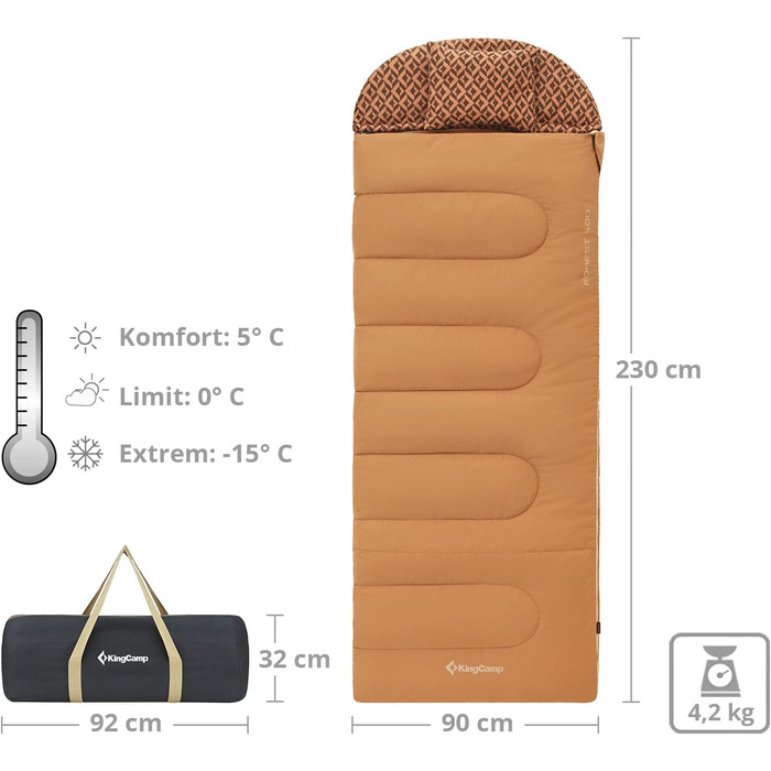 KingCamp зимовий спальний мішок XL, довгий і широкий, бавовна, до -22°C, Forest