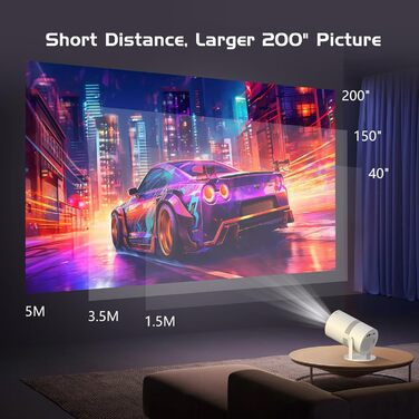 Міні-проектор Smart Beamer з Android OS, WiFi 6 та Bluetooth, Full HD 1080P, поворот на 210°, автокоррекція трапеції та 50% зум для дому та вулиці