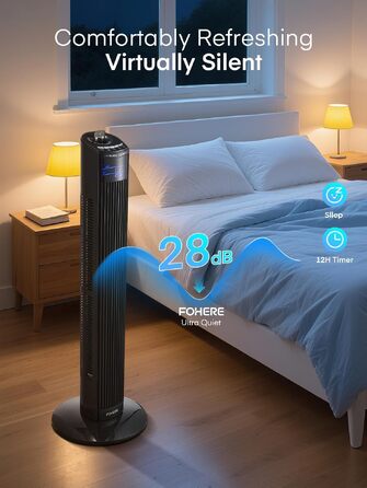 Вентилятор підлоговий FOHERE Leiser Turmventilator 91 см з пультом, таймером та нічним режимом, чорний