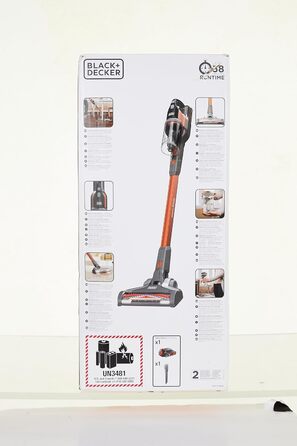 Акумуляторний пилосос BLACK+DECKER 4в1 18В 2.0Аг, безмішковий, для підлоги та ручний, з електрощіткою, бездротовий, комплект з насадкою для щілин, акумулятором, зарядним пристроєм і настінним кріпленням, Titanium/Orange