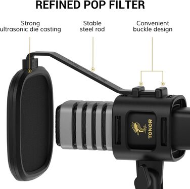 USB конденсаторний мікрофон TONOR TC30 з підставкою, поп-фільтром та павуком, кардіоїдна діаграма, для стрімінгу, подкастів, озвучування, сумісний з ПК, ноутбуком