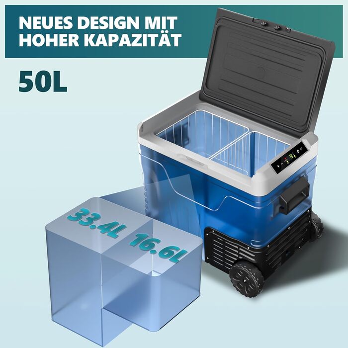 Автомобільний компресорний холодильник EUHOMY 50л з Wi-Fi, -20°C~20°C, 12/24V/220V, на колесах для кемпінгу, подорожей, риболовлі
