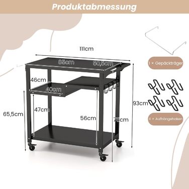 Столик для гриля COSTWAY з 4 полицями та колесами, 85 x 50,5 x 93 см