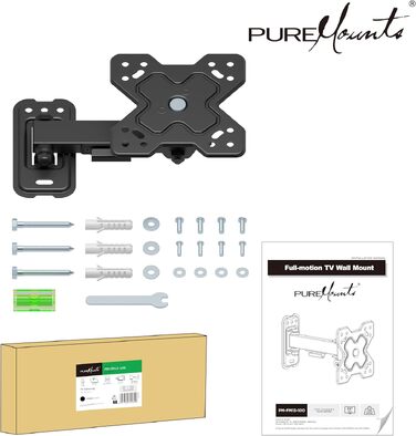 Настінний кронштейн для ТБ та монітора PureMounts, нахильний та поворотний, VESA 100x100 мм, для екранів 13-32 дюйми до 20 кг, чорний
