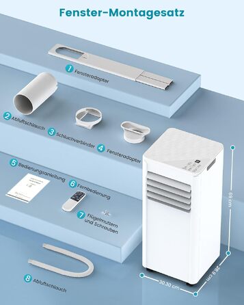 Мобільний кондиціонер Electactic 9000 BTU 3-в-1: з відведенням повітря, вентилятор, осушувач, пульт, таймер 24 год, білий