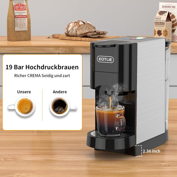 Кавомашина KOTLIE Espresso 4-в-1 для NES/Dolce Gusto/меленої кави/ESE (44мм), 19 Бар, Чорна