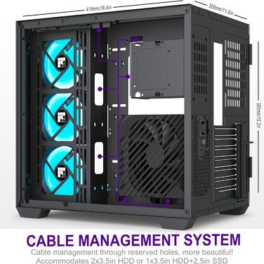 Ігровий корпус FOIFKIN F600 ATX Mid-Tower, 6 ARGB PWM вентиляторів, 270° панорамне скло, USB Type-C, чорний