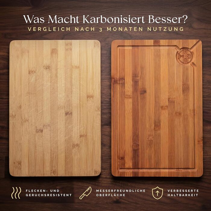 Обробна дошка велика Deer & Oak карбонізована з бамбука 38x25x2 см, з олією, для м'яса, риби, овочів, фруктів, сиру та хліба