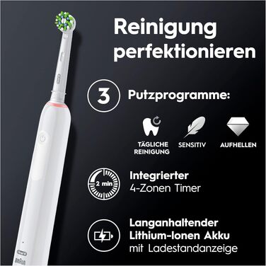 Електричні зубні щітки Oral-B Pro 3 3900, набір з 2 шт. та 3 насадками, 3 режими чищення, 360° контроль тиску, White/Black