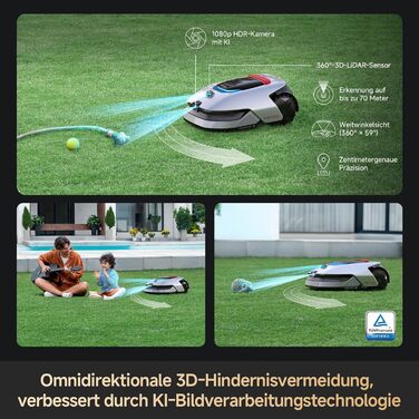 Робот-газонокосар Dreame A1 Pro без дроту, LiDAR 360°, 2000 м², керування через додаток, OmniSense, розумне уникнення перешкод (56.5 x 27 x 43.9 см)