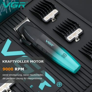 Машинка для стрижки волосся VGR 003 Fresh Fade Professional: акумуляторна, професійна, з LED-дисплеєм, зелена