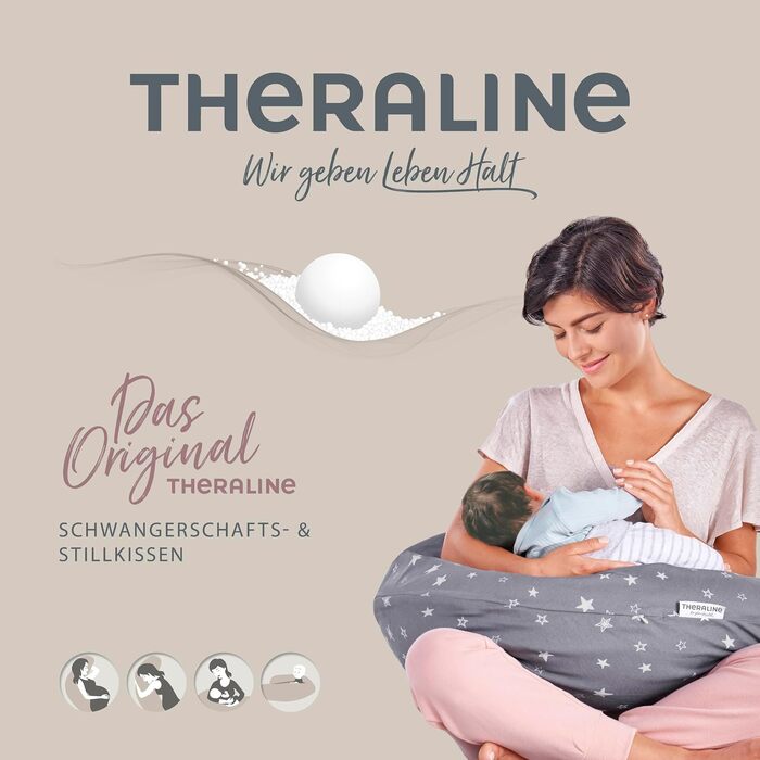 Подушка для вагітних та годування груддю Theraline Original 190 см, з боковим положенням, з перлинним наповнювачем, з чохлом Ослик Акація Бірюзовий