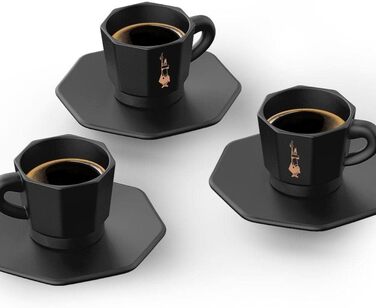 Набір еспресо-чашок Bialetti Octagonal (4 шт), матовий чорний та рожеве золото, 75 мл, RTATZ403