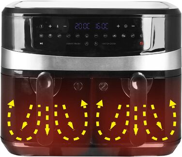 Цифрова подвійна аерофритюрниця Emerio, 2×5 л, 12 програм, без BPA, SMART FINISH, смаження без олії