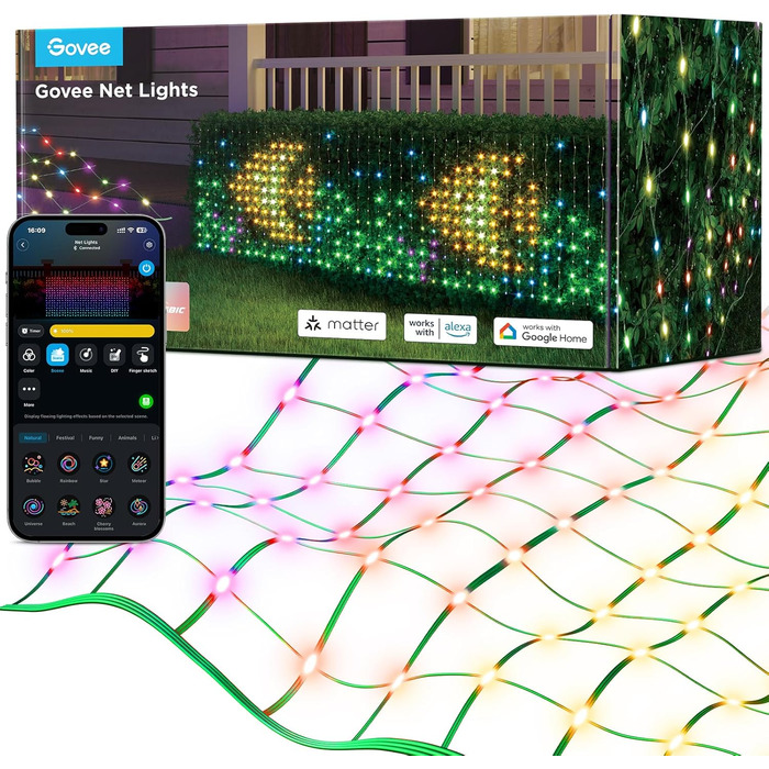 Світлодіодна сітка Govee для кущів 480 LED, 0,88×2,86 м, розумна гірлянда для вулиці з режимами, DIY, для Хелловіну, газону, IP65, сумісна з Alexa