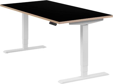 Електричний письмовий стіл boho office 160x80 см, регульований по висоті, 2 мотори, 3-секційний телескоп, пам'ять, чорна стільниця з мультиплексною кромкою, білий каркас (Ral9016)