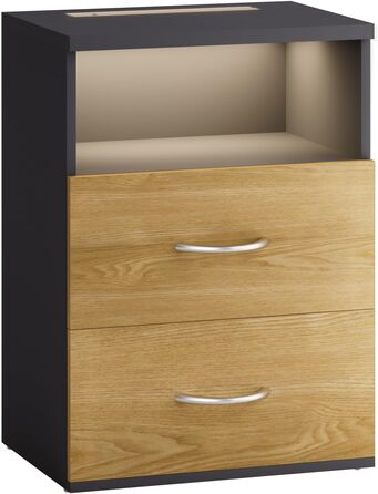 Нічний столик Casaria® з LED-підсвічуванням, 40x8x55 см, з ящиками, для спальні/вітальні, колір антрацит (2 шт.)