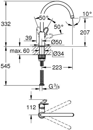 Змішувач кухонний GROHE Start Flow з високим виливом, поворотний на 360°, хром - 31555001