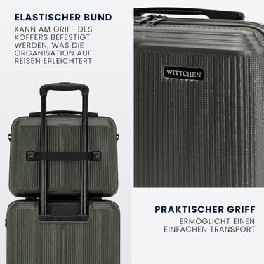 Валіза велика Wittchen Stripes Line XL (76.5x50x29 см) — Жорстка пластикова валіза-тролей ABS 96 л, 4 колеса 360°, кодовий замок, колір Khaki (з косметичкою S)