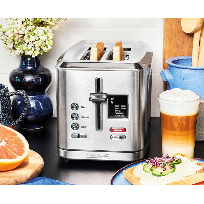 Тостер електричний GASTROBACK Design Toaster Digital 2S, нержавіюча сталь, 2 відділення, 7 програм, LCD-дисплей, 800 Вт, сріблястий