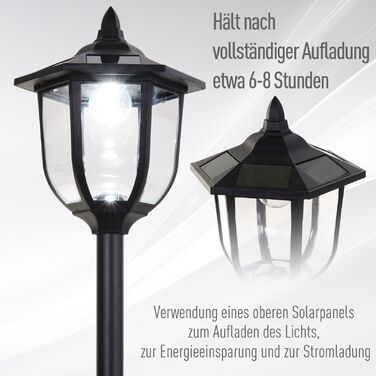 Сонячний LED ліхтар для саду, ліхтар з пластику, зовнішнє освітлення для внутрішнього та зовнішнього використання, висотою 177 см, садовий ліхтар, 30/60 люмен, для декору саду, балкону, чорного кольору.