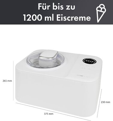 Морозивниця з компресором Clatronic ICM 3784, автоматична, 1,2 л, для морозива, сорбету, фрозен-йогурту, таймер, 110 Вт