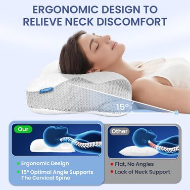 Подушка для шиї з піни Memory Foam, ортопедична для сну на боку та спині, біла