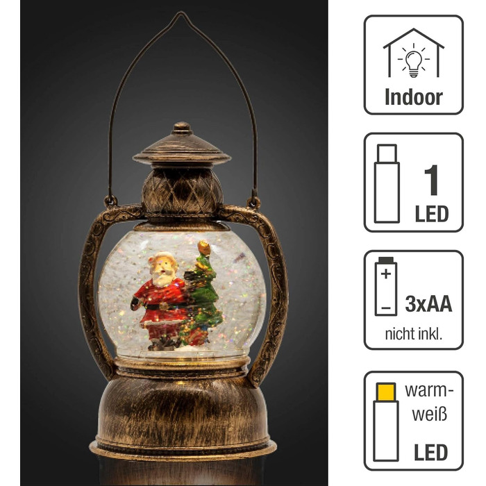LED ліхтар Hellum у вигляді сніжної кулі на Новий рік, 14x20 см, з підсвіткою, на батарейках, для прикраси ялинки та дому