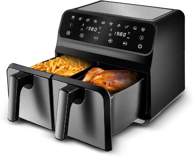 Karaca Multifry XXXL 4+4 л цифрова подвійна аерофритюрниця для здорового та смачного приготування страв для всієї родини, 1700 Вт, технологія 360° циркуляції повітря