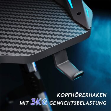 Ігровий комп'ютерний стіл SONNI 140 см з LED підсвіткою, великим килимком для миші, підставкою для напоїв і гачком для навушників, Ultradesk, тип 1