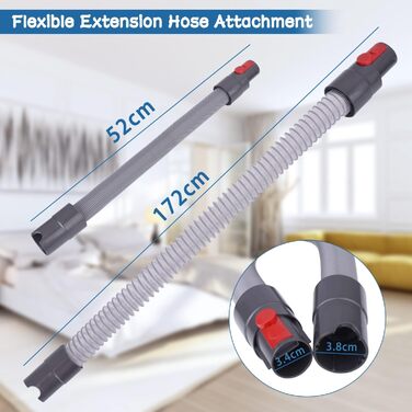 Комплект аксесуарів для пилососа Dyson V7/V8/V10/V11/V15: гнучкий телескопічний шланг-подовжувач, довга плоска насадка для щілин, адаптер для прибирання кутів і важкодоступних місць