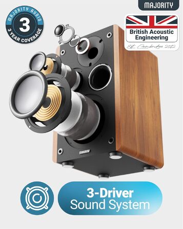 Bluetooth колонка Majority D100 100W HiFi – активна стереосистема з HDMI ARC, Xtra Bass, дерев'яний корпус