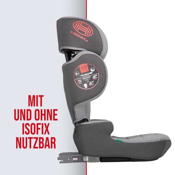 Автокрісло дитяче Heyner® KIDS i-Size, сіре, 3,5-12 років (100-150 см), сумісне з Isofix