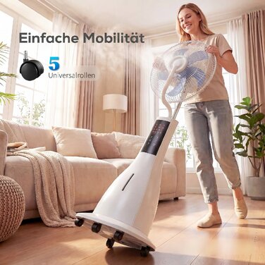 Підлоговий вентилятор з функцією зволоження повітря, осциляція 75°, 3 швидкості, 3 режими, білий