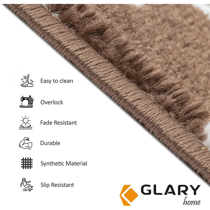 Набір 15 самоклеючих килимків для сходів Glary Home 22×71×1,2 см, квадратний візерунок, біло-коричневі