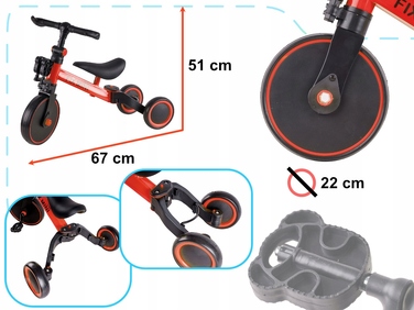 Дитячий триколісний велосипед Ikonka Trike Fix Mini, чорний з червоним