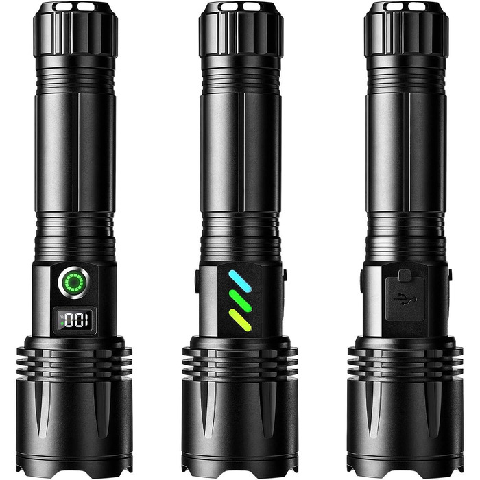 Ліхтарик ASORT LED акумуляторний, надяскравий 200000 люмен, зум, 6 режимів, USB, водонепроникний IPX67, для кемпінгу, туризму, надзвичайних ситуацій