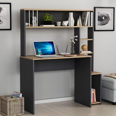 Комп'ютерний стіл HOMIDEA Olivia з полицями 114x45x139 см, антрацит, для офісу, вітальні або дитячої кімнати