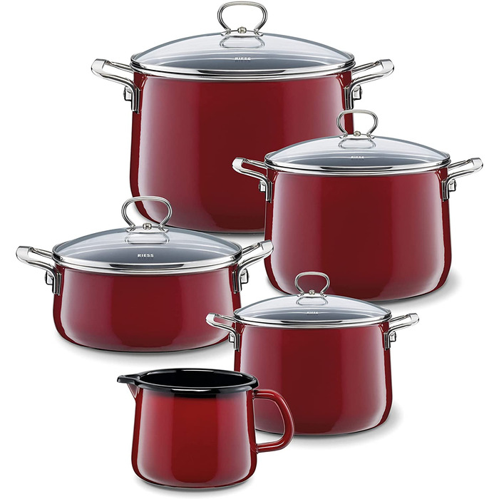 Емалевий чайник Riess CLASSIC Plus 2 л, червоний, для індукції, діаметр 18 см, висота 21.7 см, трьохшарове емалювання