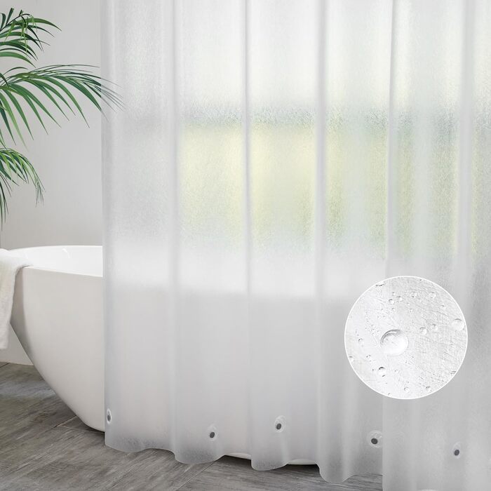 Душова шторка AooHome 180x200 см, напівпрозора біла, з 5 магнітами, 12 гачками, водонепроникна, антигрибкова, для ванни та душу