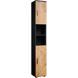 Висока шафа для ванної Vicco Irma, антрацит/дуб золотий, 30x192 см