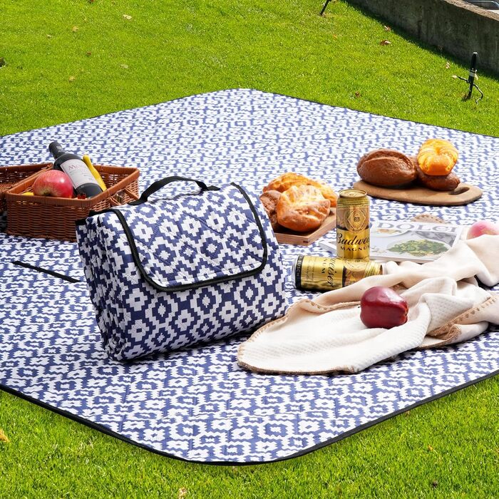 Водонепроникна плед-підстилка для пікніка та кемпінгу Oak & Tea, 150 x 200 см, ізоляційна пляжний килимок з тришарового оксфорду, синій