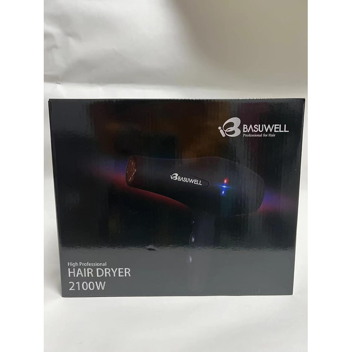 Професійний іонний фен для волосся Basuwell 2100Вт, салонний фен з інфрачервоним нагрівом, 3 режими нагріву, 2 швидкості, низький рівень шуму, AC-мотор, дифузор, чорний