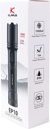 Ліхтарик KLARUS EP10 1000 Люмен USB-C, тактичний, 4 режими, водонепроникний IPX6 для кемпінгу, дому та вулиці