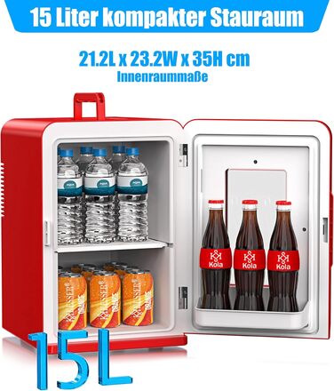 Міні холодильник/термобокс KESSER® 2в1, 15л, з функцією охолодження та підігріву, портативний, AC/DC 220-240V/12V, для авто, офісу, дому, кемпінгу, червоний