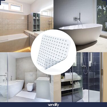 Vendify® преміум килимок для душу 53x53 см, антиковзний, квадратний, для ванної та душової кабіни, 152 присоски, без BPA, стійкий до плісняви, машинне прання, прозорий