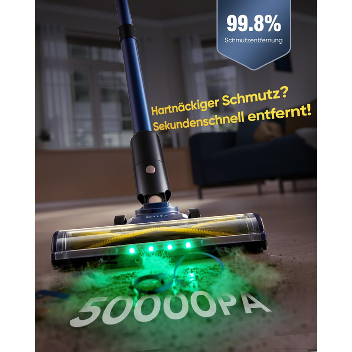 Акумуляторний пилосос Vexilar Leichter 50Kpa, 50хв, 450W, LED-дисплей, 6-в-1 для килимів, підлоги, шерсті тварин, авто, синій