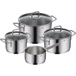 Набір кухонного посуду Silit Extra Cook 4-елементний: каструлі 16/20/24 см з кришкою, ковшик 16 см, внутрішня мірка, широке вушко, придатний для миття в посудомийній машині, з нержавіючої сталі Crominox