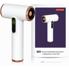 Портативний акумуляторний фен Bewinner Pro 200W, 3 швидкості та 3 температури, бездротовий фен для волосся з цифровим дисплеєм, для жінок, для подорожей та кемпінгу, білий